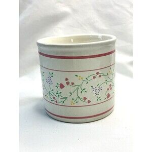 Vtg 80’s Napco Stone Crock 4" Pink Heart Pastel Floral Cottage Granny Sweet Cute